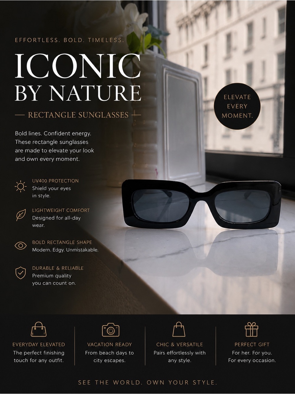 Black Rectangle Sunglasses - Iconic By Nature